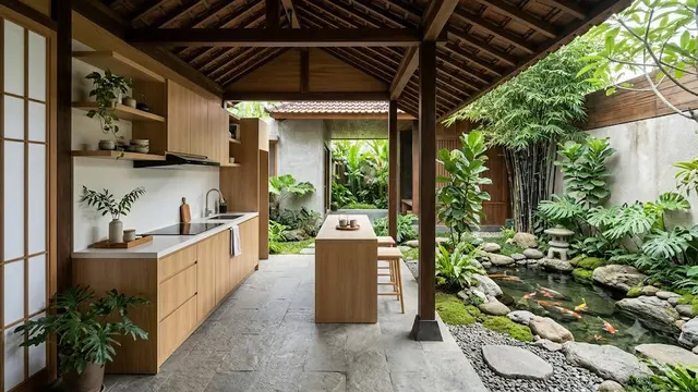 Inspirasi Dapur dengan Taman Zen Minimalis