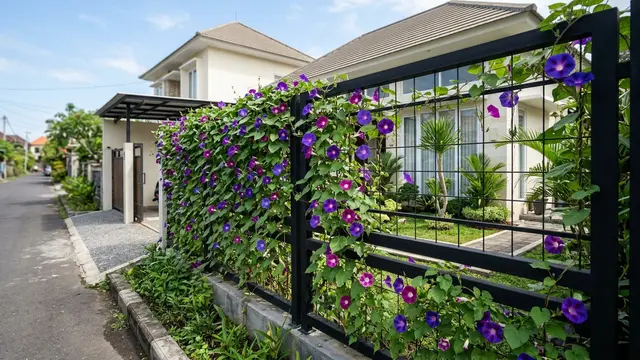 Ide Pagar Depan Rumah dari Kombinasi Besi Hollow dan Tanaman Rambat (AI Generated)