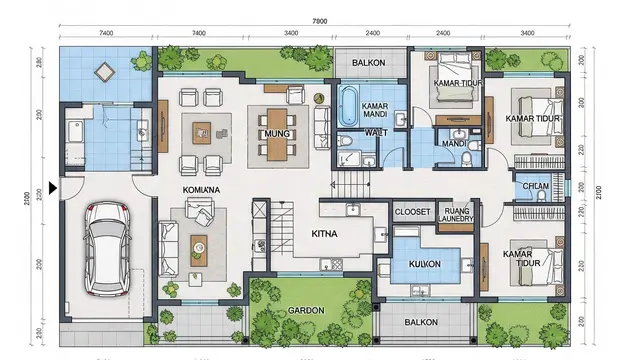 Contoh Rumah Kecil 7x12 dengan Garasi dan Taman Belakang