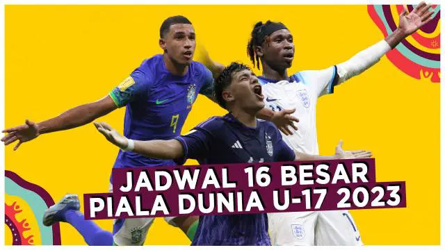 Berita video jadwal lengkap pertandingan babak 16 besar Piala Dunia U-17 2023 yang akan dimulai pada Senin (20/11/2023) pukul 15.30 WIB.