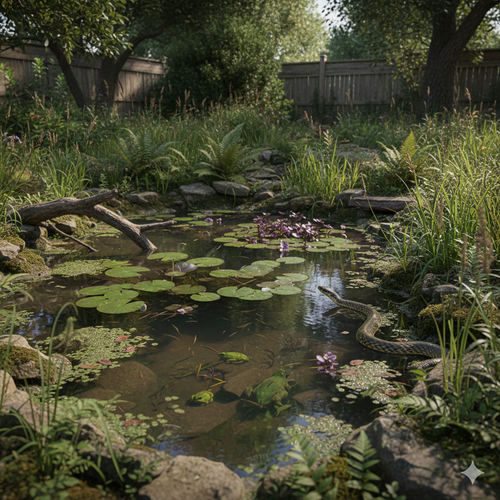 Desain Kolam Ikan yang Terlihat Aman Ini Justru Menarik Ular (Foto: Gemini AI)