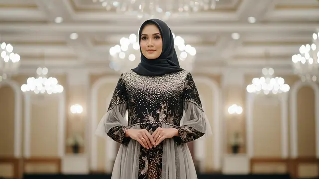 Gamis Batik Kombinasi Tile Polos