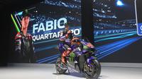 Launching Monster Energy Yamaha MotoGP di Jakarta hari Rabu (21/01/2026). Tampak pembalap andalan Yamaha, Fabio Quartararo. (Muhammad Iqbal Ichsan/Bola.com)