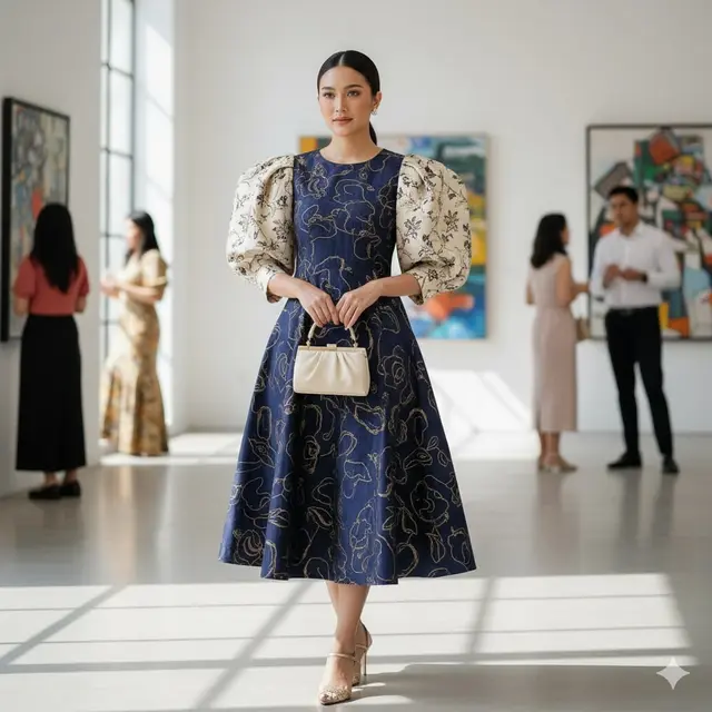Dress dengan Lengan Puff/Balon dari Brokat