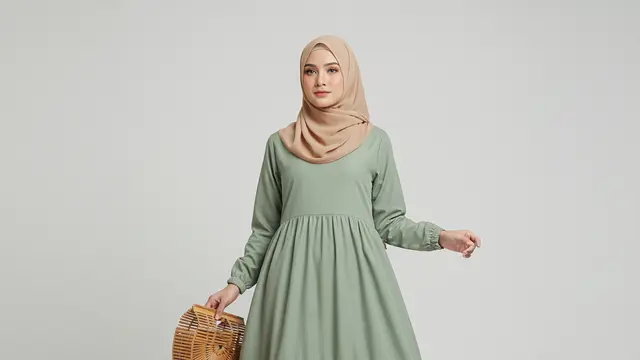 Gamis Warna Sage Green Elegan