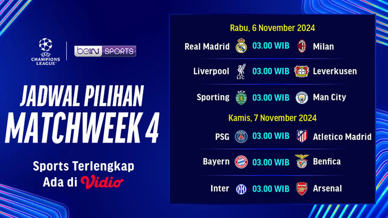Jadwal Liga Champion 2024/2025 Matchweek 4