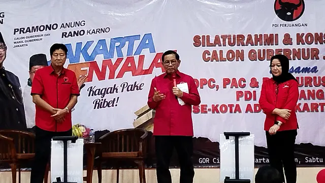 Bakal Calon Gubernur DKI Jakarta, Pramono Anung saat menghadiri acara Konsolidasi DPC PDI Perjuangan Jakarta Selatan pada Sabtu (14/9/2024).