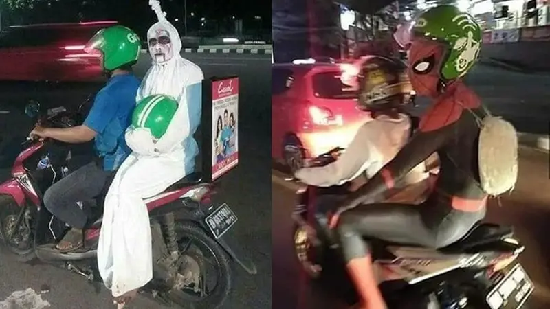 8 Kostum Penumpang Ojek Online Ini Unik Banget, Jadi Pusat Perhatian