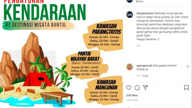 pengaturan kendaraan di Wisata Bantul