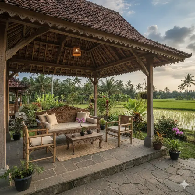 Inspirasi Teras Rumah di Desa Tanpa Pagar (Foto: Gemini AI)