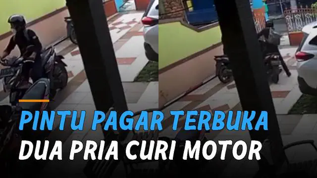 Video CCTV memperlihatkan dua orang pria melakukan pencurian sepeda motor di rumah Lurah.