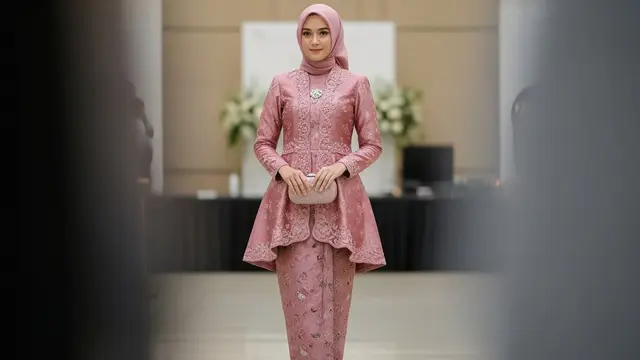 Model Gamis Brokat Pesta Warna Dusty Pink Kekinian