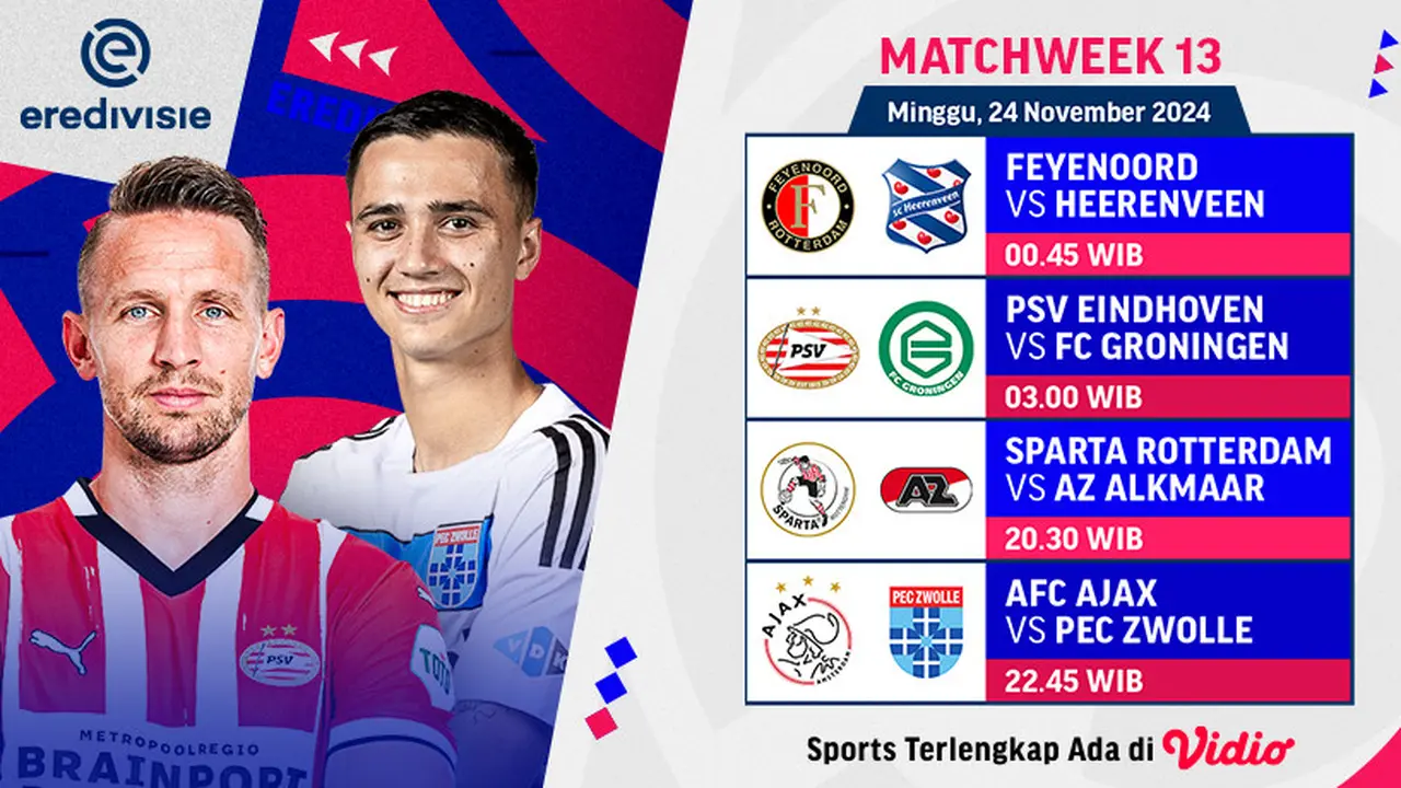 Jadwal Eredivisie 2024/2025 Matchweek 13