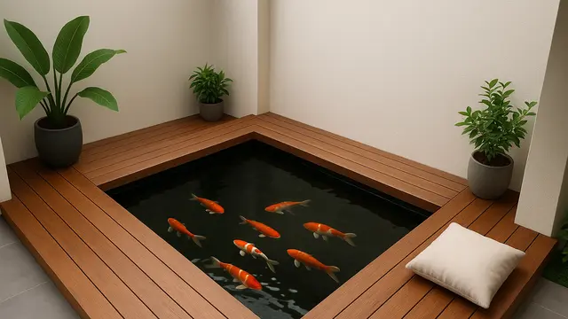 Gambar Kolam Ikan di Sudut Rumah Minimalis