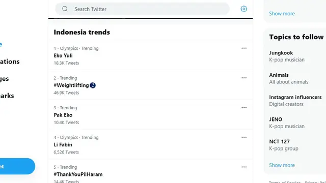 Nama Eko Yuli trending topic di Twitter usai meraih medali perak di Olimpiade Tokyo 2020 (Tangkapan Layar Twitter)