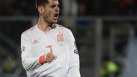 Alvaro Morata tampil impresif dengan dua golnya pada laga kedua Kualifikasi Piala Eropa 2020 yang berlangsung di Stadion Ta Qali, Malta, Rabu (27/3). Spanyol menang 2-0 atas Malta. (AFP/Filippo Monteforte)