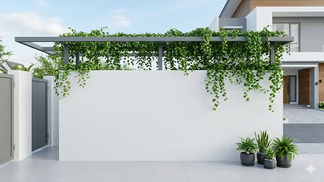 Ide Pagar Rumah Modern dengan Tanaman Rambat yang Tetap Sulit Dipanjat. Gemini