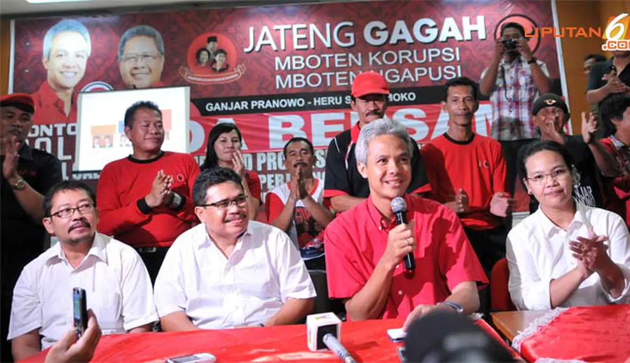 Setelah penghitungan cepat ditutup Minggu (26/05/13) jam 17.45, Ganjar langsung memberikan pernyataan resmi di kantor DPD PDI-P