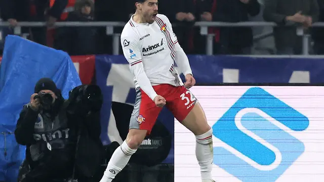 Selebrasi Martin Payero di laga Bologna vs Cremonese di pekan ke-13 Serie A 2025/2026 di Renato Dall'Ara, Selasa (02/12/2025). (Gianni Santandrea/LaPresse via AP)