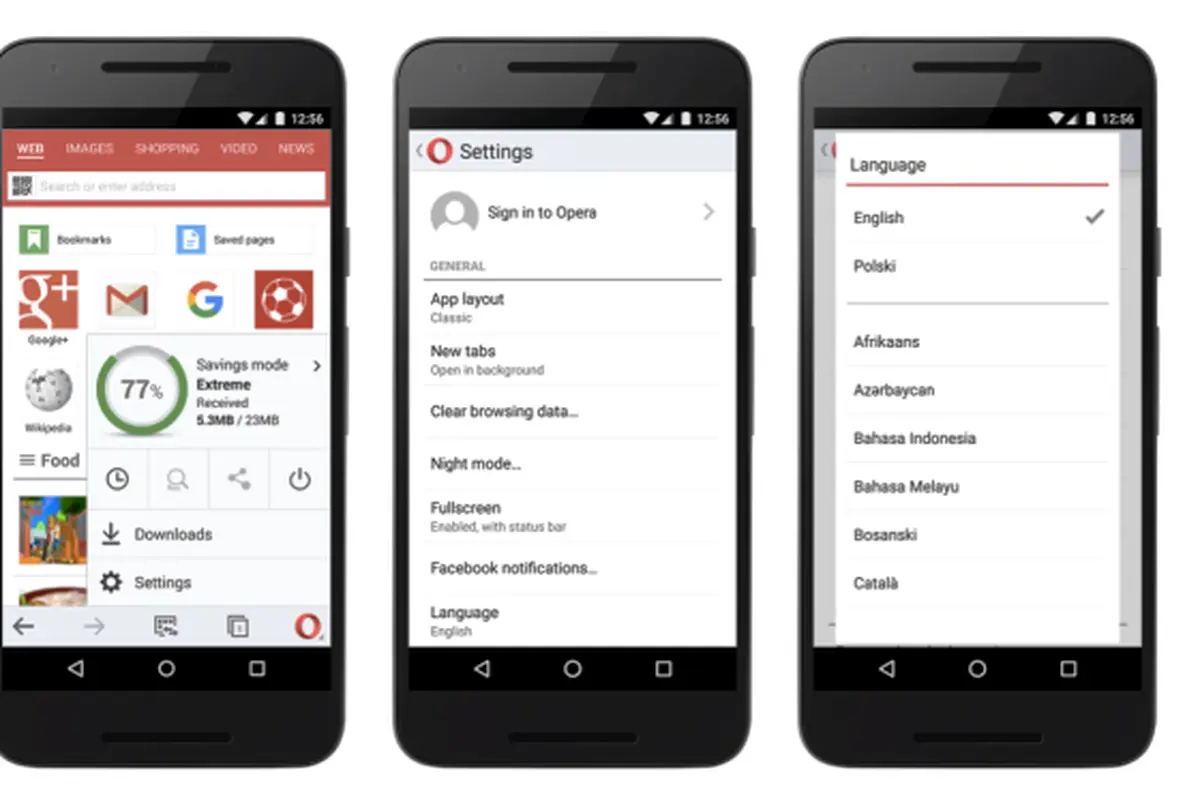 Tampilan Antarmuka Bahasa di Opera Mini