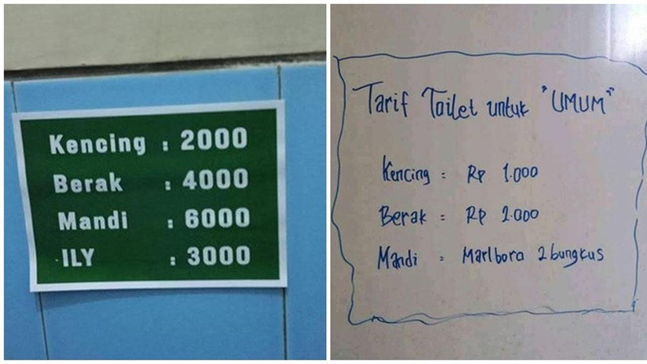 6 Tulisan Nyeleneh di Tarif Toilet Umum Ini Bikin Dahi Pengunjung Berkerut