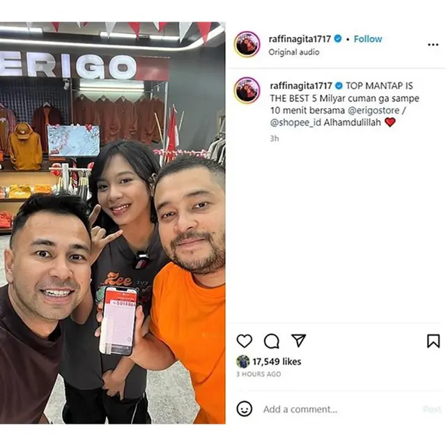 Duet Erigo & Raffi Ahmad di Shopee Live Tembus Omzet 5 Miliar Hanya Kurang Dari 10 Menit