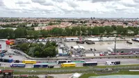 Suasana udara sirkuit Autodromo Enzo e Dino Ferrari, Kamis (18/5/2023) setelah banjir bandang melanda kota Emilia Romagna beberapa hari kemarin. (AFP/Stringer)