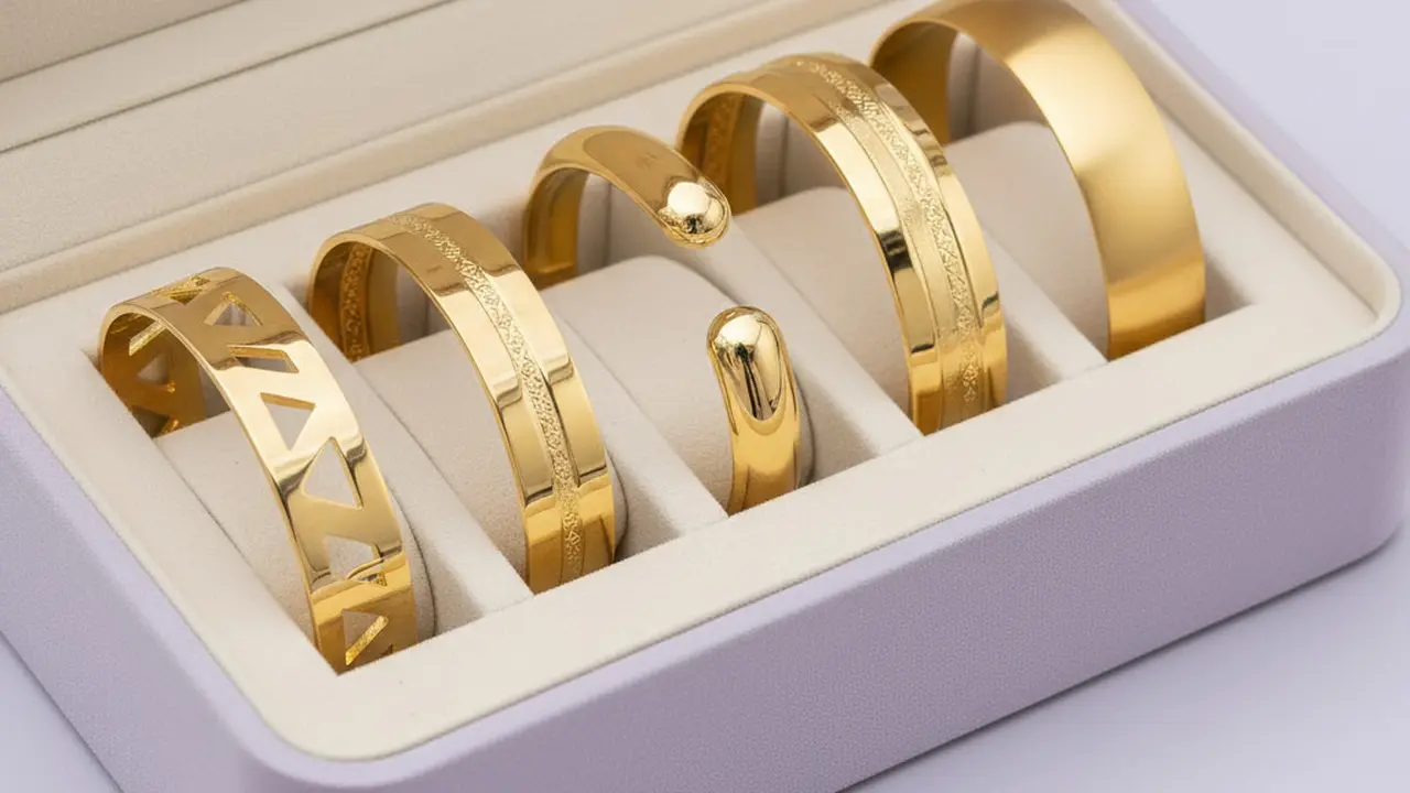 Model Gelang Emas Bangle Elegan untuk Wanita 40 Tahun ke Atas. Gemini