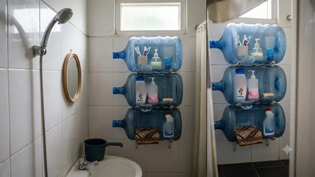 Rak Kamar Mandi dari Galon Bekas