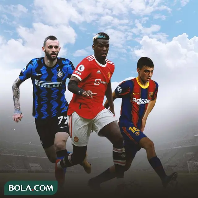 Ilustrasi - Marcelo Brozovic, Paul Pogba, Pedri