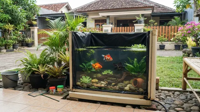Ide Kolam Mini dari Barang Bekas Model Pemanfaatan Kulkas Rusak