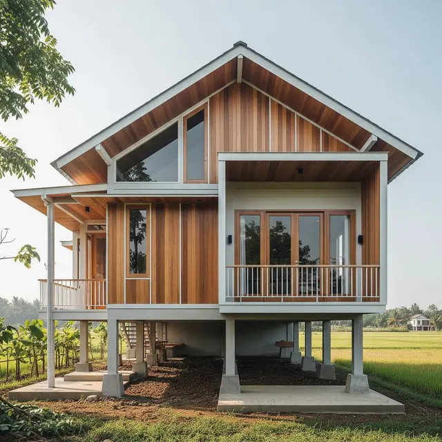 Model Rumah Desa di Lahan Bekas Sawah yang Subur