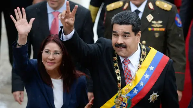 Presiden Venezuela Nicolas Maduro dan istrinya Cilia Flores