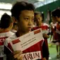 Ananda Hilqom Ya Subul Umam lolos ke tahap karantina Audisi Umum Djarum Beasiswa Bulu Tangkis 2015 di GOR Djarum, Jati, Kudus, Jawa Tengah, Minggu (6/9/2015). (Liputan6.com/Zulfikar Abubakar)