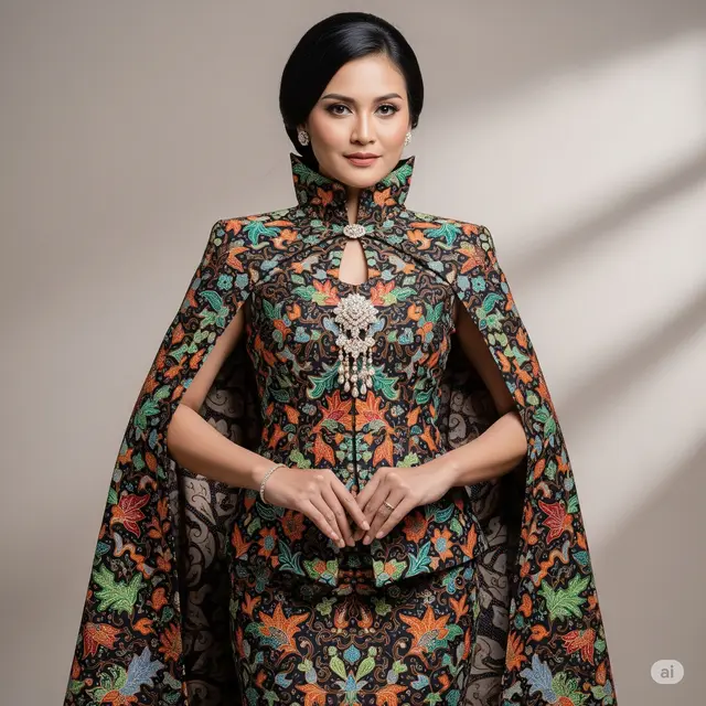 Model Dress Batik Brokat Layer Cape Elegan