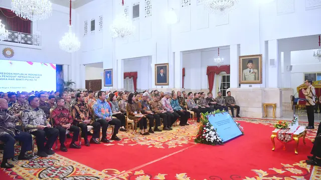 Presiden Joko Widodo atau Jokowi di acara dalam rangka Hari Bakti PU ke-78 di Istana Negara, Jakarta, Senin (4/12/2023).