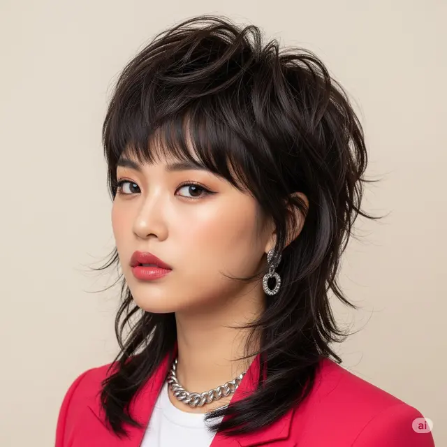 Model Rambut Wolf Korea dengan Volume Atas
