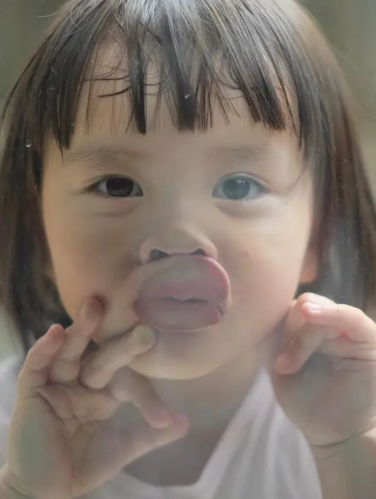 Lihat betapa lucunya tingkah laku Kala Madali saat mencium kaca yang ada di depannya. (Foto: instagram.com/kalamadali)