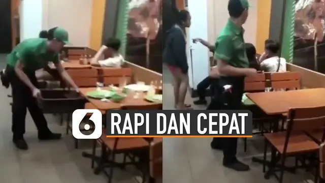 Video karyawan rumah makan membersihkan meja makan dengan penuh semangat viral di media sosial. Karyawan itu juga membersihkannya dengan rapi dan cepat.