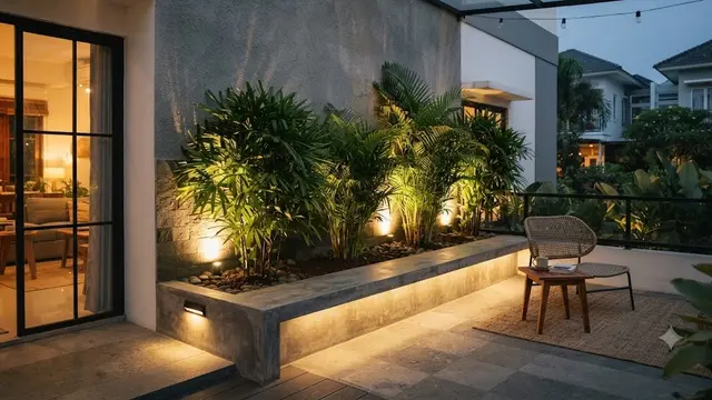 Planter Box Permanen dengan Lampu Tanam (AI Generated)