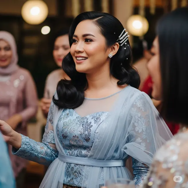 Gamis Layer Brokat Baby Blue + Satin Tulle