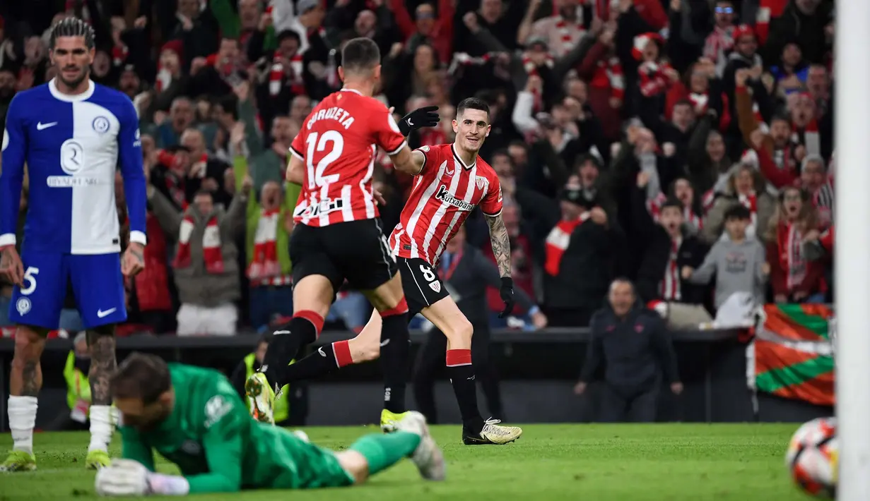 Athletic Bilbao tampil memukau dengan menumbangkan perlawanan Atletico Madrid dengan skor telak 3-0. (ANDER GILLENEA/AFP)