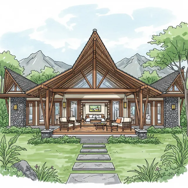 Sketsa Rumah Sederhana di Desa Pegunungan