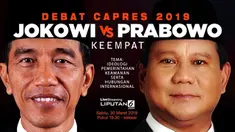 Komisi Pemilihan Umum (KPU) kembali menggelar debat keempat Pilpres 2019 pada Sabtu 30 Maret 2019. Debat yang hanya menghadirkan capres Jokowi dan Prabowo Subianto ini akan disiarkan Liputan6.com secara live streaming.