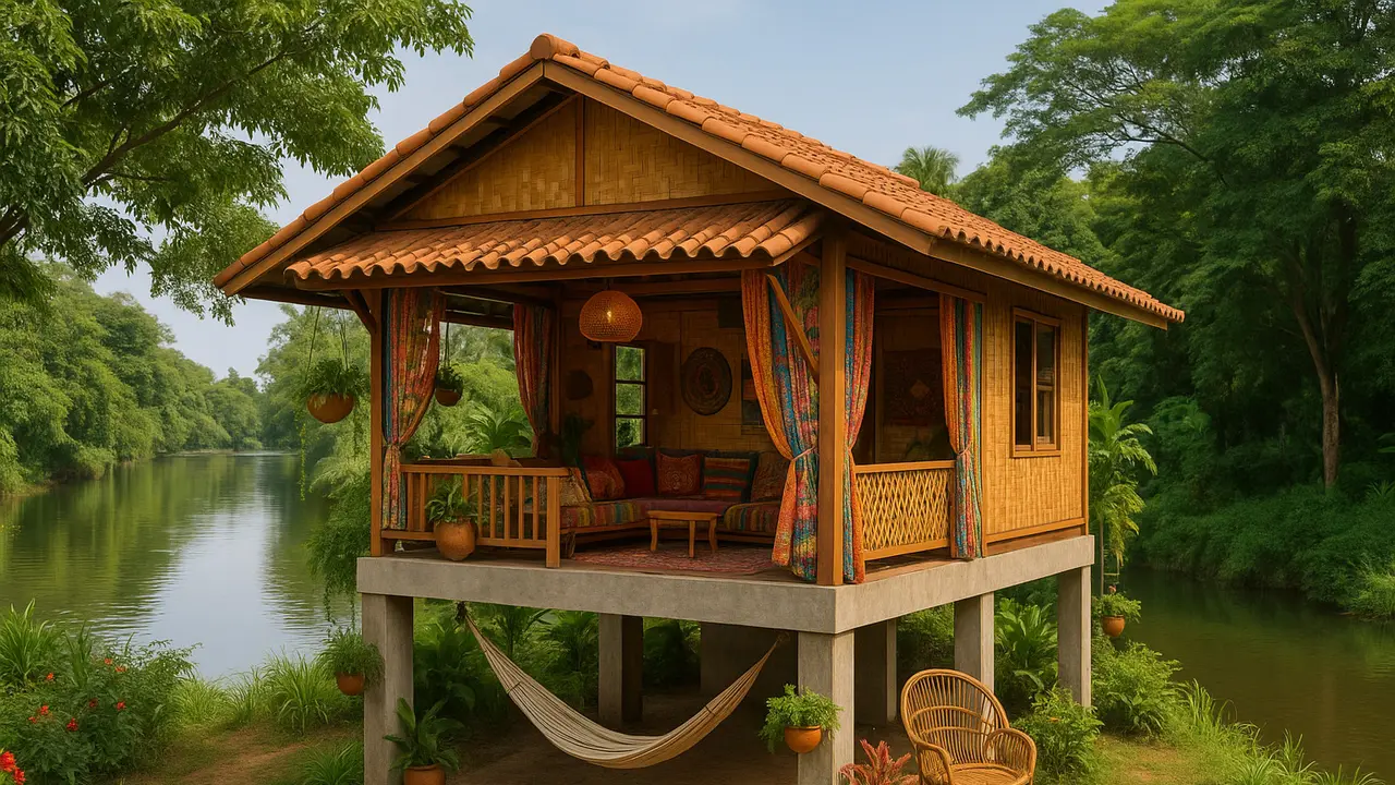 Rumah Sederhana dengan Pondasi Tinggi yang Asri (Foto: ChatGPT)