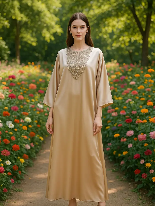 Gamis Kaftan Simple Tapi Terlihat Mewah