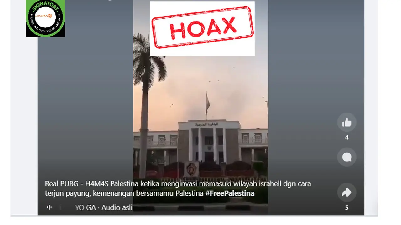 Tangkapan layar salah satu hoaks seputar perseteruan Israel dengan Hamas