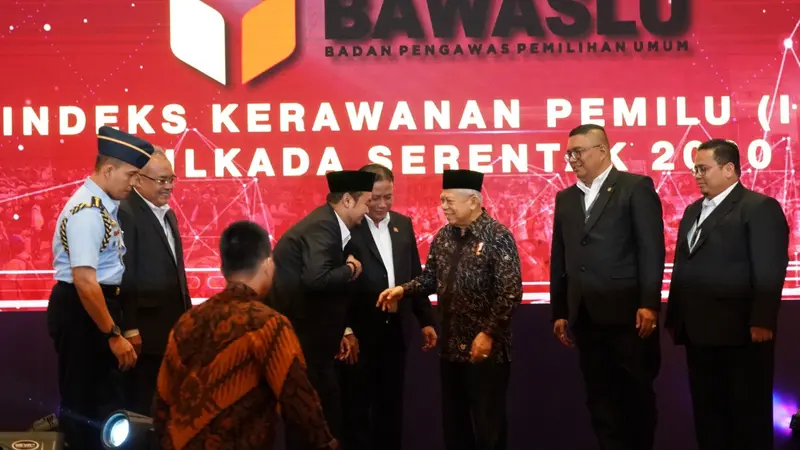 Ma'ruf Amin hadir dalam acara Peluncuran Indeks Kerawanan Pemilu (IKP) Pilkada 2020, Selasa (25/2/2020).