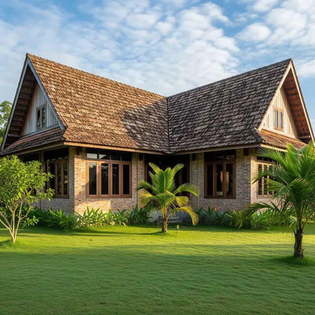 Rumah Kampung Kombinasi Kayu dan Bata Ekspos (Gemini AI)