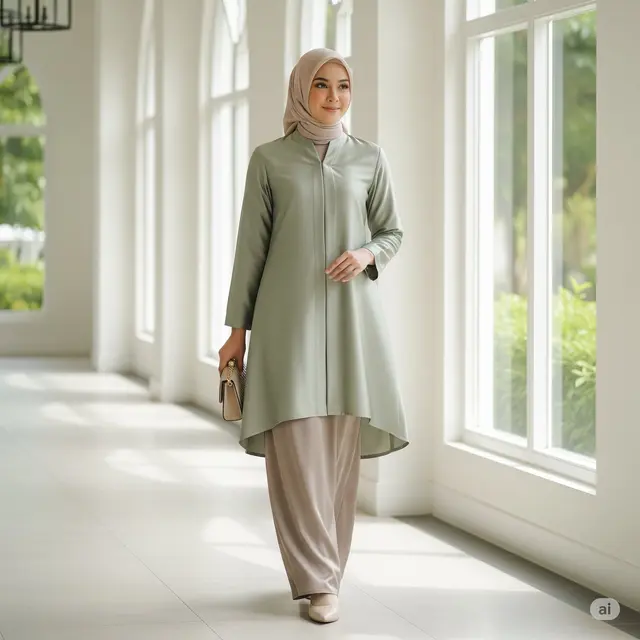 Kebaya Tunik Minimalis + Rok Satin Taupe